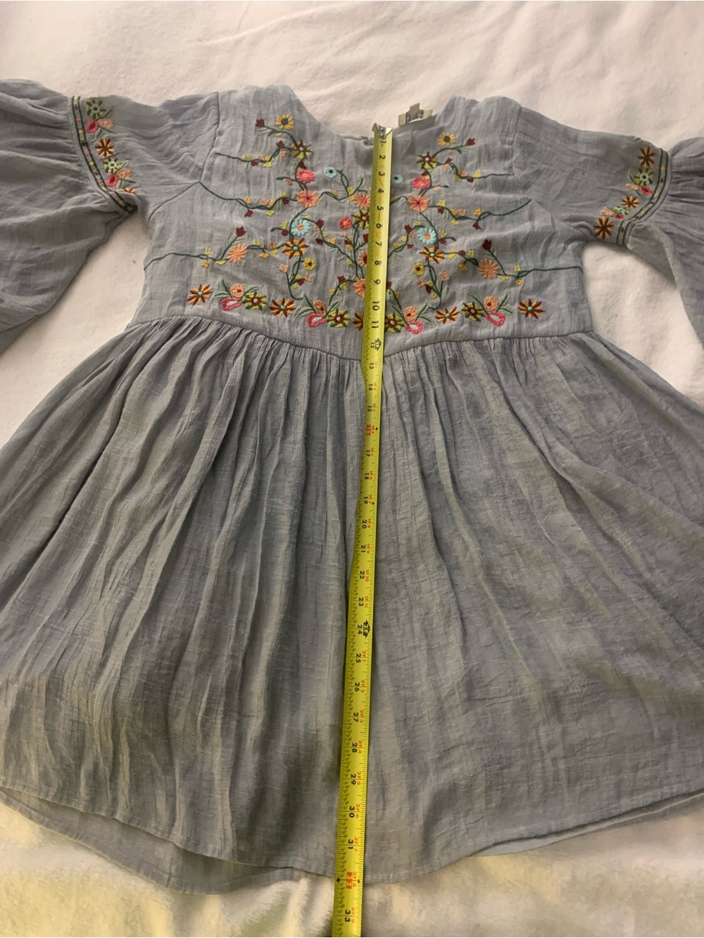 Umgee Blue Floral Boho Embroidered Size Large Babydoll Dress Cotton Blend - Picture 13 of 16